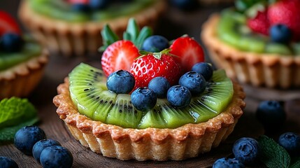 Close-up of mini fruit tarts