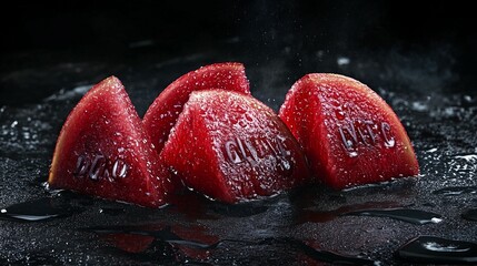 Close-up of sliced red fruit in water