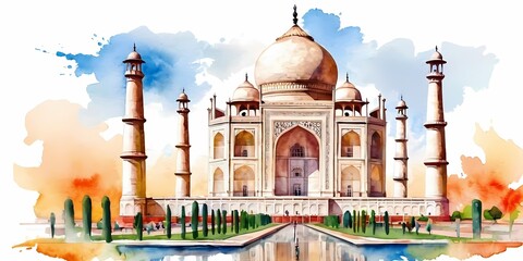 Colorful graffiti Taj Mahal Illustration with Ink Splashes on White Background. Perfect for T-shirts, posters