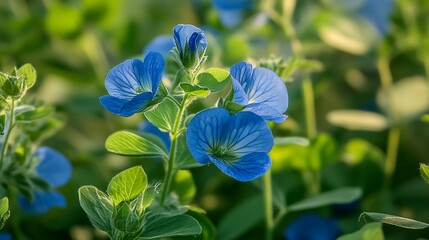 Close-up of vibrant blue flowers amidst lush greenery