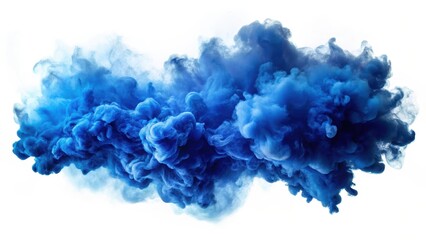 Fototapeta premium Dense blue smoke cloud against a stark white background with subtle texture