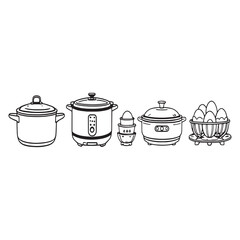 simple line art egg boiler kitchen appliance illustration