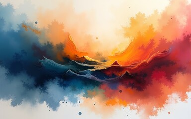 An abstract painted illustration featuring a dynamic composition of layered brushstrokes and a captivating blend of colors, this artwork invites viewers to interpret and experience its aesthetic.