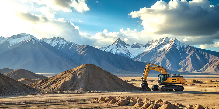 Machinery works to dig the ground in wide areas
