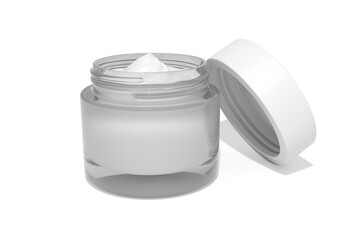 Blank glass cosmetic jar container, 3d illustration.