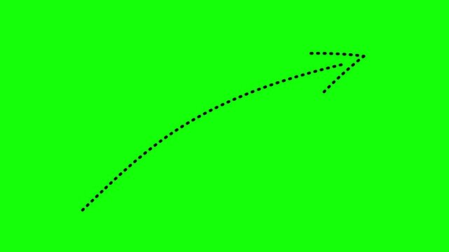 Thin dotted line arrow animation on a chroma green background