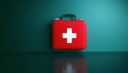 Obraz premium Red first aid kit symbolizes readiness for medical emergencies