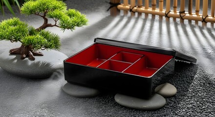 Elegant Black and Red Bento Box Perfect for Portion Control and Meal Prep