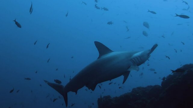 Majestic hammerhead sharks navigating deep ocean waters
