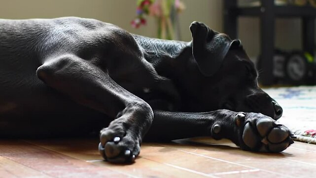 chien allong&eacute; sur le sol