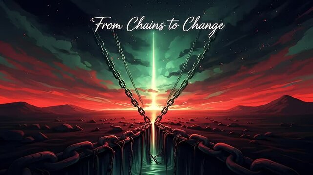 Melting chains juneteenth landscape with sky and message