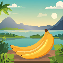 Tropical Banana Paradise Ripe Ambon Bananas by the Lake