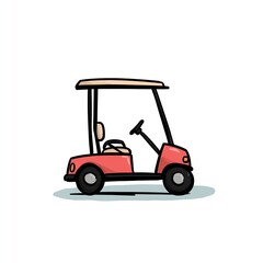 Fototapeta premium A vibrant red golf cart illustration, perfect for a summery design aesthetic. The simple lines create a clean and cheerful image.