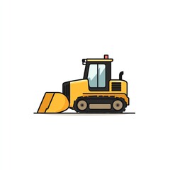 Powerful Yellow Bulldozer, ready for action. A strong machine for construction and demolition work. Illustration style.