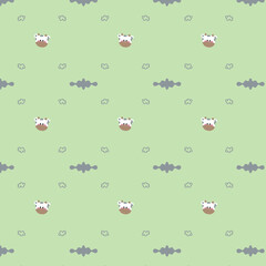 Cute seamless cow pattern background with clouds for fabric, interior design and gift wrapping.