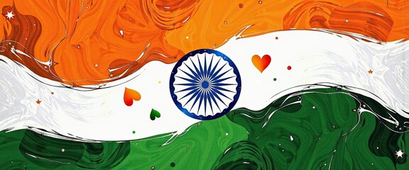 Vibrant Indian Flag Abstract Art: Saffron, White, Green Swirls Celebrate Independence Day