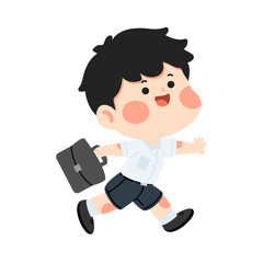 Happy School boy in uniform walking