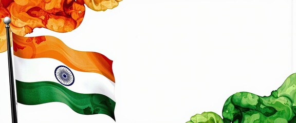 Majestic Indian Flag Waves Against Vibrant Saffron Green Background Ideal for Independence Day Celebrations