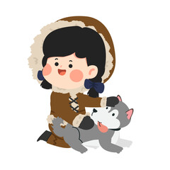 Cartoon Girl with Husky Dog Illustration