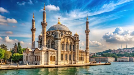 Ornate minarets and intricate Islamic patterns adorn the exterior of this stunning Baroque-style mosque on the Bosphorus Strait in Ortakoy