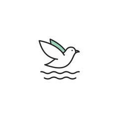 Obraz premium Stylish line art of a bird flying over water waves.