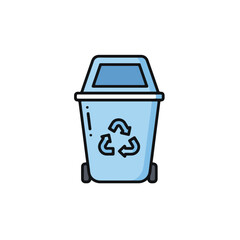 A blue recycle bin, illustrated with recycling symbol.