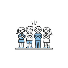A line of cartoon people standing and putting hands together.