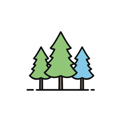 Fototapeta premium A set of three stylized evergreen trees in a row, rendered with graphic details.