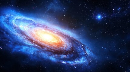 Obraz premium Celestial Symphony: Capturing a mesmerizing cosmic display, a spiral galaxy unfurls its luminous arms, painting the canvas of space with radiant hues.