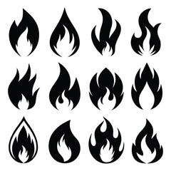 Collection of Fire Icons – Stylized Flame Vectors for Logos and Illustrations