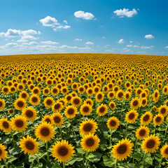 Fototapeta premium Vibrant Sunflower Field Under a Sunny Sky: A Stunning Natural Landscape