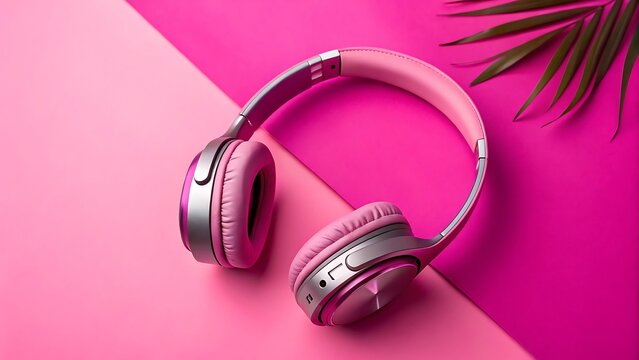 Pink headphones on pink and magenta background