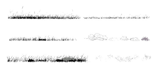 Turf edge illustration, set of grass line cad, elevation side view, minimal banner, isolated on white, vector illustration, landscaping trim, cutout, lawn concept, exterior ground design. © aura studio