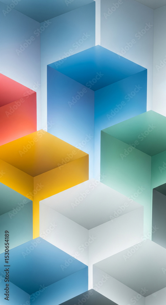 Aufkleber Abstract image of pastel-colored cubes creating a geometric pattern, showcasing a modern and minimalist design, ideal for background or presentation