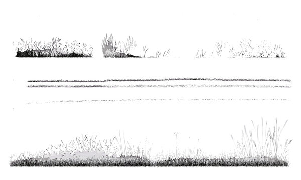 Edging turf line, grass section cad set, isolated on white, elevation view, minimal banner concept, vector illustration, architectural garden element, cutout, landscaping background.