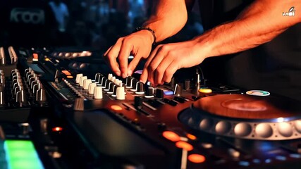 Dynamic dj performance with vibrant crowd and skillful mixing