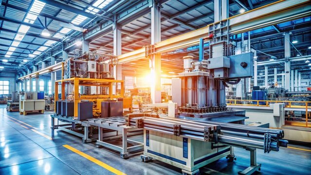 Machine with moving parts in a factory background