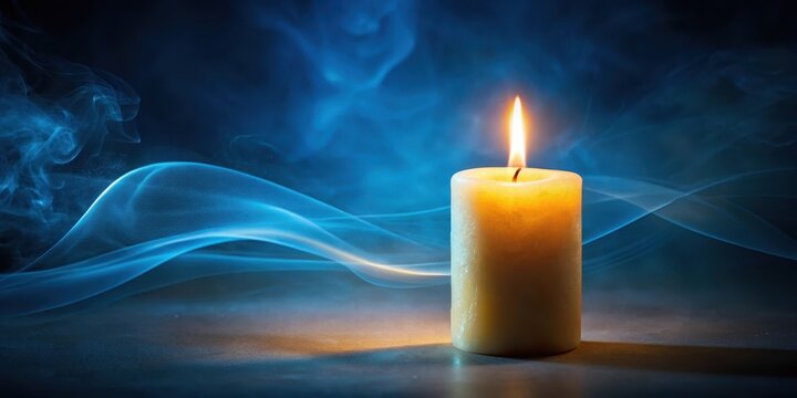 Warm yellow candle emits a soft glow on a darkened background
