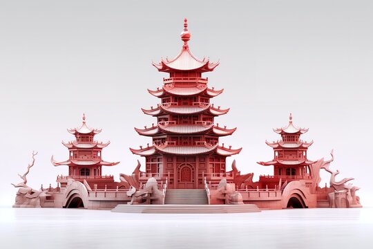 Architectural render of a traditional chinese pagoda structure with cultural symbolism