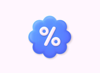 Label with percent and discount. App icon. 3D Web Vector Illustrations.