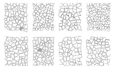 Mosaic tile pattern, line art texture, stone ground surface, architectural graphics for cad drawing, interior vector illustration, abstract flooring design, landscape background.