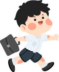 Happy School boy in uniform walking cartoon