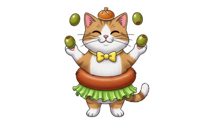 Isolated Cat Juggling Olives