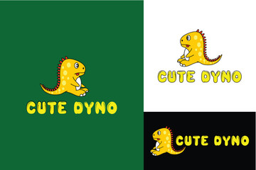 Cute dinosaur sitting illustration logo design vector illustration