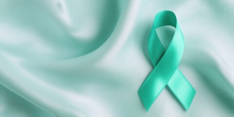 International Albinism Awareness Day Green Ribbon on Satin Fabric for Mental Health and Wellness Support with Earth Day Spring Campaigns