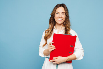 Young employee business woman corporate lawyer she wear shirt classic formal clothes work in office...