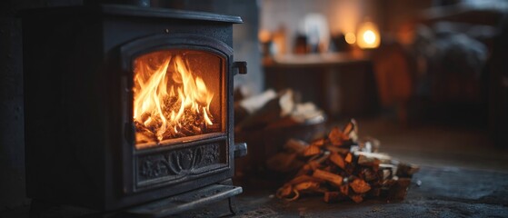 Warm fire in a metal stove