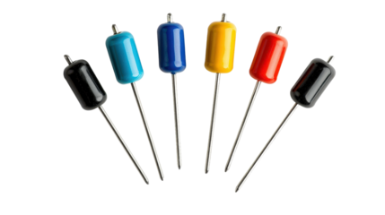 Set of different value resistors in color code Transparent background, PNG