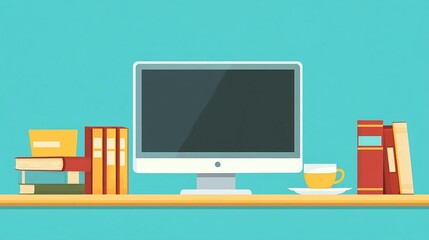 Flat illustration of a home office workspace