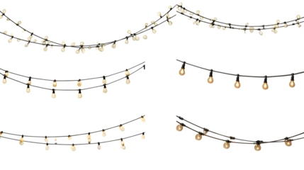 Set of isolated string lights variations, top view, 8K